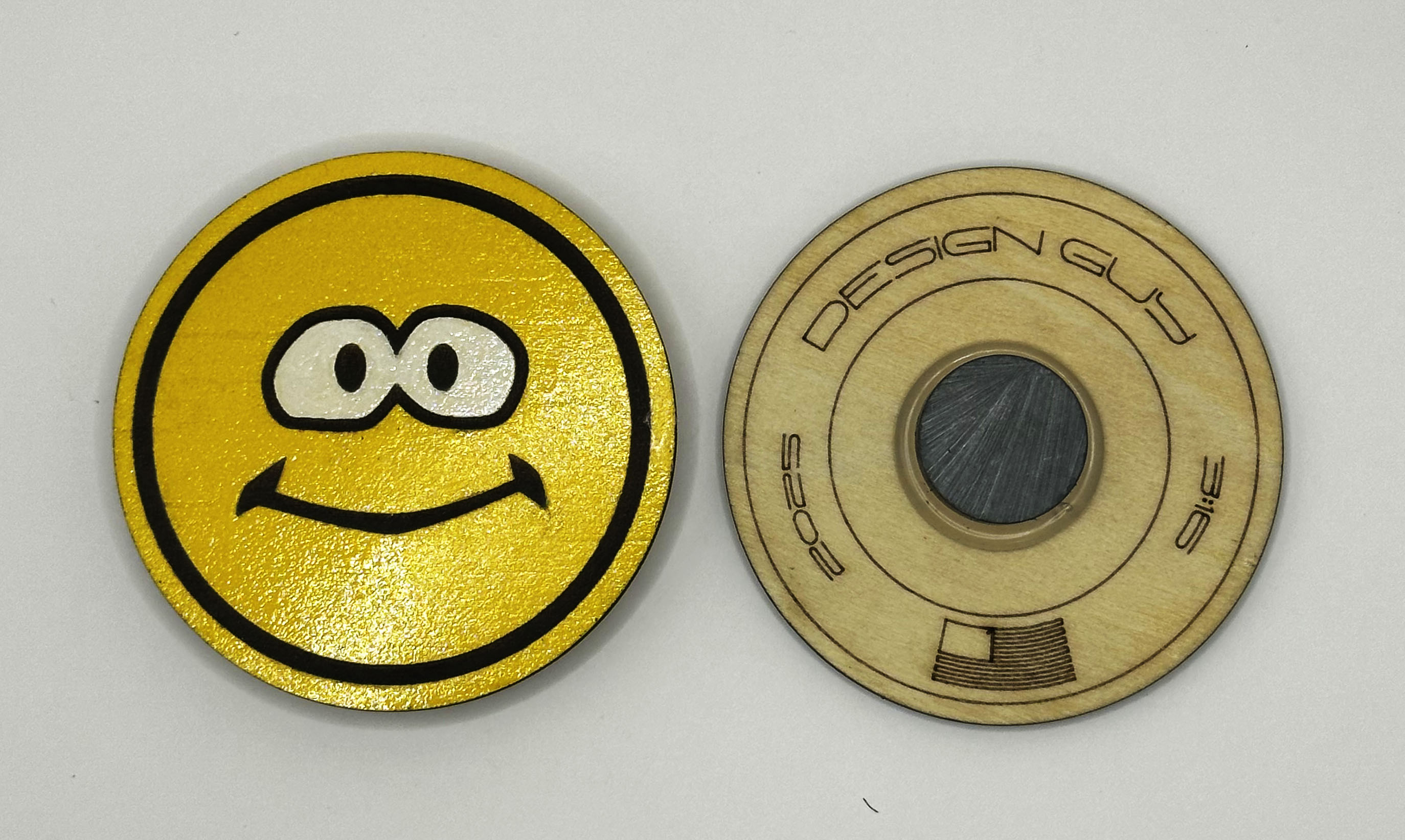 Laser engraved smiley face refrigerator magnet
